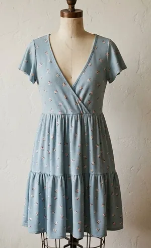 NEW Jessica Simpson Floral Tiered Dress Sage Green SMALL Shorts Sleeve feminine thumbnail 1