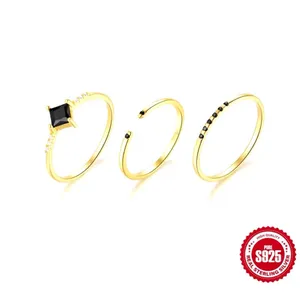 Dainty 14k‎ Gold Plated S925 Black Melee Diamond Ring, Size 7 thumbnail 8