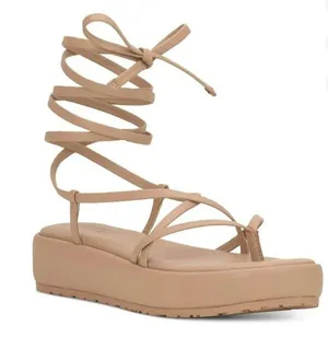 INC Rexile Neutral Lace-Up Flatform Sandals Size 9 Tan thumbnail 1
