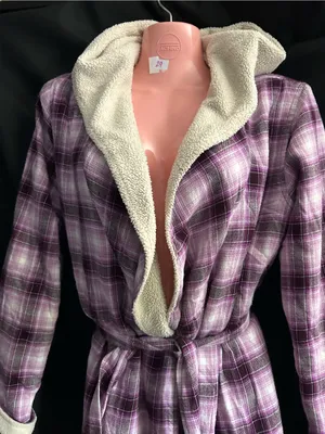 UGG Women's Plush Purple Plaid Robe with Sherpa Trim SM thumbnail 3