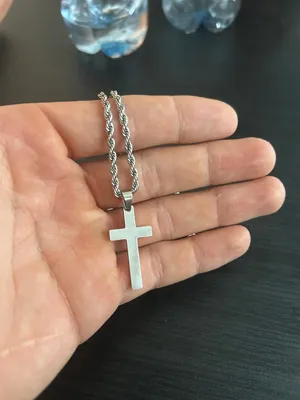 Mens Real Silver Cross Pendant Rope Chain Plated Stainless Steel 20in thumbnail 2