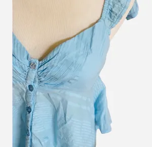 Urban Outfitters Blue Textured Babydoll Cami Ruffle Shirt Blouse Lightweight M thumbnail 5