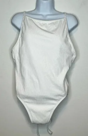 Andie Swim The Paloma White‎ Ribbed One Piece Swimsuit SIZE XXL thumbnail 1