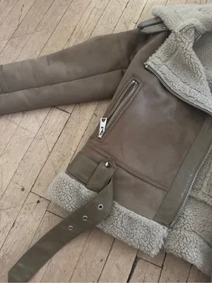 Zara Taupe Suede-Look Shearling Moto Jacket thumbnail 4