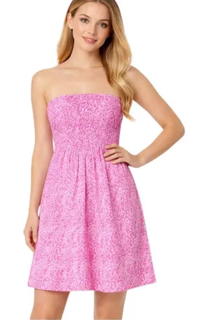 Vintage 90’s Lilly Pulitzer White Label Cotton Strapless Snorklin’ Dress Pink 2 thumbnail 1