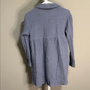 ZARA Blue Gray Cotton Gauze Crinkle Babydoll‎ Tunic Dress XS thumbnail 11