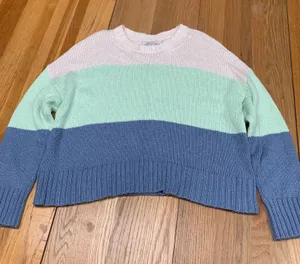 American Eagle Womens Colorblock Shaker Knit Sweater Pastel‎ Blue Green Large thumbnail 1