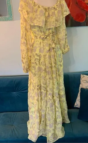 Women’s ASTR The Label Maxi Dress Green Long Sleeve Off Shoulder L Large Floral thumbnail 6
