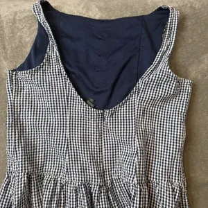 Wild Fable Seersucker Gingham Plaid Mini Dress Womens L Navy White Button Front Drop Waist thumbnail 5