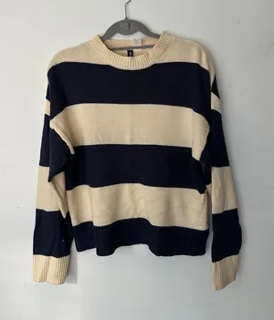 H&M Striped Crewneck Sweater - Navy and Cream thumbnail 1
