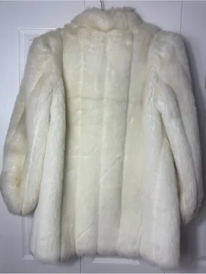 Vintage Women's Cream Faux Fur Jacket Front Button Made In USA Size XL Coat thumbnail 4