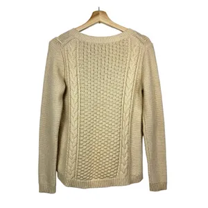 J. Crew Womens Sweater Sz S Tan Beige Fisherman Cable‎ Knit Wool Blend Crew Neck thumbnail 2