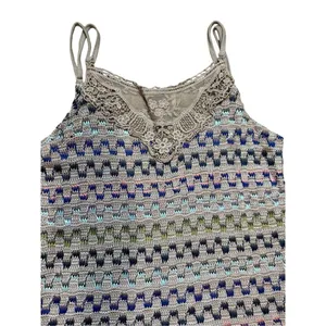 Free People Womens Multicolor‎ Chevron Stripe Pattern Crochet Knit Tank Top Sz L thumbnail 5