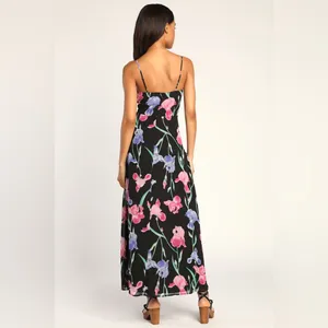 NWT Lulu’s Elegant Bliss Black Floral Print Ruffled Sleeveless Maxi Dress thumbnail 2