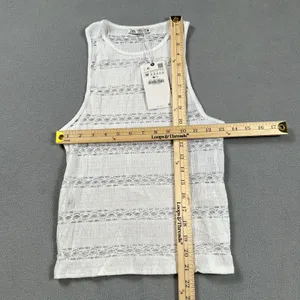ZARA Woman Tank Top Knit Top Sleeveless M White Crochet Lace Trim Textured‎ NWT thumbnail 2