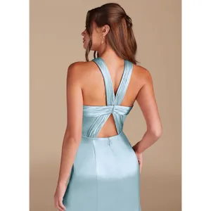 Azazie Rue Sky Blue Mermaid Pleated Metallic Satin Dress A6 Size 6 New with Tags thumbnail 3