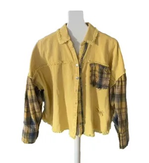 NEW POL Yellow & Plaid Distressed Jacket/Shirt thumbnail 1