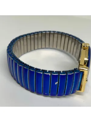 vintage René Valentine gold blue tone women’s watch 26mm round mop dial running thumbnail 6