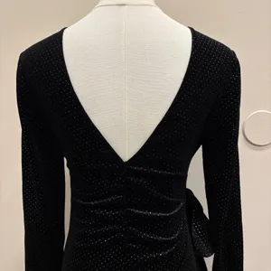 Saylor Black Velvet Glitter Micro Dot‎ V-Back Ruffle Mini Dress XS Going Out thumbnail 6