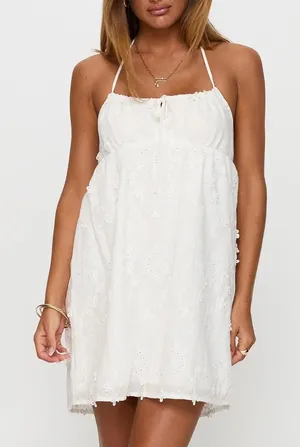 PRINCESS POLLY Daisy Chains Halter Mini Dress - White thumbnail 1