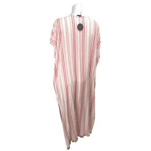NEW En Creme White Red Striped V-neck Short Sleeve Maxi Kaftan Dress Size 18 thumbnail 2