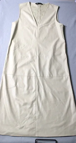 ZARA Ice Faux Leather Tunic Dress‎ Cream Tan Midi Shift Dress Pockets Medium thumbnail 1