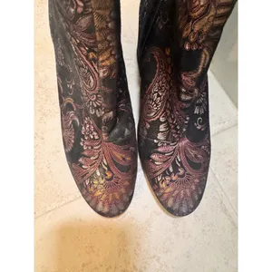 Aldo Metallic Paisley Brocade Ankle Boots Black Bronze Block‎ Heel Size 7.5 thumbnail 3