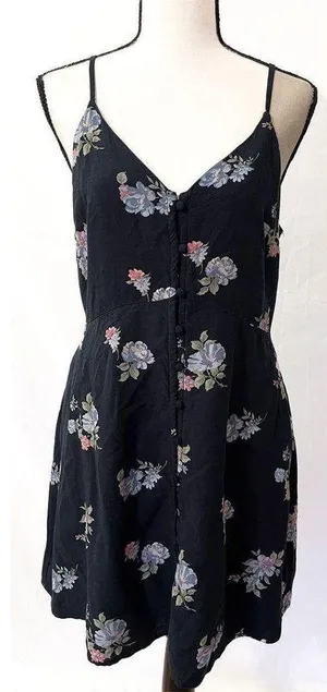 Abercrombie & Fitch Floral Mini Sundress - Navy Strappy Tie Waist thumbnail 1