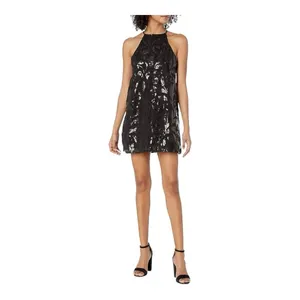 Show Me Your Mumu Gomez Mini Dress Womens Small Black‎ Sequin Halter Shift Glam thumbnail 2