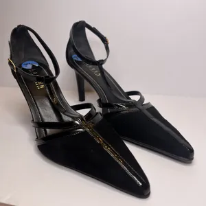 Vintage Y2K Lauren Ralph Lauren Winona Heels 7.5B Black T Strap Pointed Toe thumbnail 3