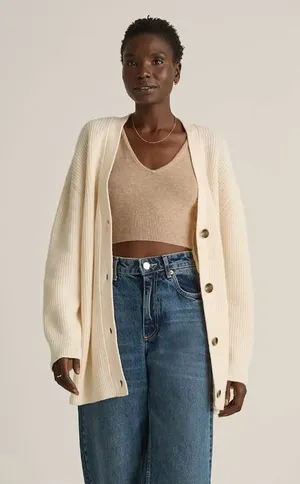 Quince Mongolian Cashmere Oversized Boyfriend Cardigan Sz Med Cream Sweater thumbnail 1