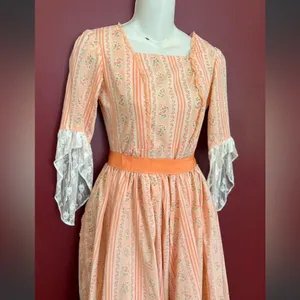70s Bridgerton peach midi dress cottagecore thumbnail 5