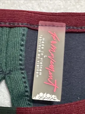 Free People Navy Cropped Long-Sleeve Top Open Back with Green and Burgundy Trim thumbnail 2