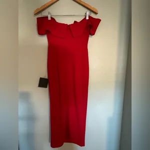 Lulus My Favorite Night Red Off-the-Shoulder Bodycon Midi Dress SMALL thumbnail 10