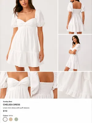 Aritzia White Puff Sleeve Mini Dress thumbnail 2