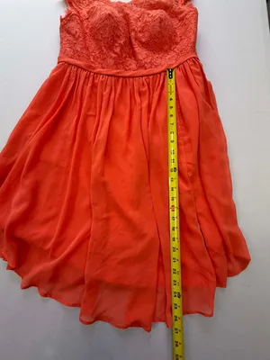 Azazie Tangerine Orange Lace Bodice Chiffon Skirt High-Low Bridesmaid Dress thumbnail 9