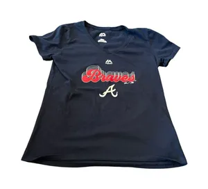 Majestic Navy Blue V-Neck Atlanta Braves Size S Women's thumbnail 1