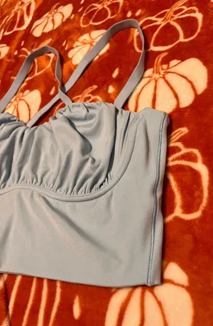 Aerie offline ruched corset sports bra top in powder blue thumbnail 3