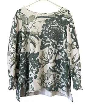 Soft Surroundings Marin Sweater Waffle-Knit Green Fern 100% Cotton Size 2X‎ thumbnail 1