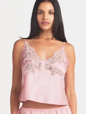 Skims SILK Lace-Trim Pink Cami Top Peony Tonal Size M NWT ( top only) thumbnail 1