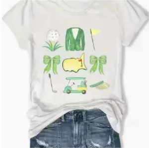Women’s Golf Green Fashion Pattern White Short Sleeve Tshirt thumbnail 1