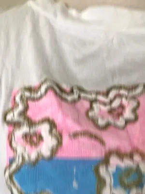 Totally 90s Vintage Style Up! White Pink Blue Puff Design Floral Lace T Shirt OS thumbnail 5