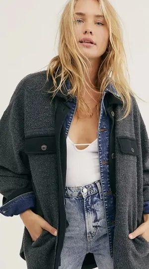 Free People Ruby Jacket Washed Black Oversize shacket‎ Jacket Size XS thumbnail 1