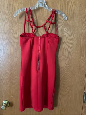 Papaya Red Strappy Back Bodycon Mini Dress thumbnail 4