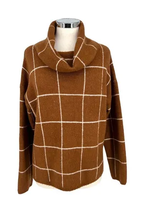 Lumière Windowpane Cowl Neck Sweater Brown Size Medium thumbnail 1