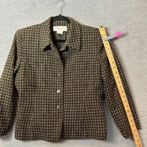 Jones New York Blazer Womens 12 Green Wool Silk‎ Blend Plaid Jacket Career Work thumbnail 6