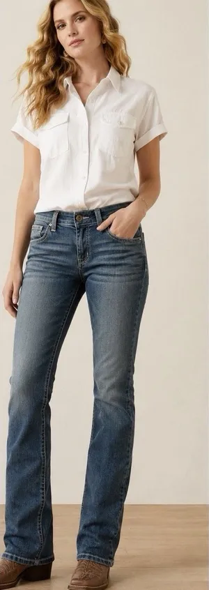 Ariat REAL Straight Jeans Women US 27R Rainstorm Mid Rise Medium Wash Western thumbnail 1