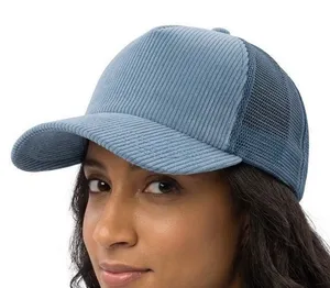 Free People Trucker Hat Women OS Blue Cohen Cord Curved Brim Adjustable Snapback thumbnail 1