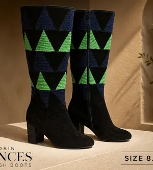 Farylrobin Frances suede corduroy geometric chunky heel Knee High boots sz 8.5 thumbnail 1