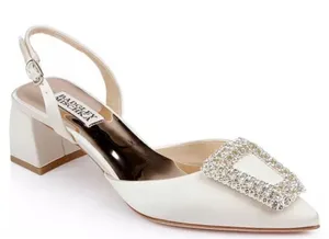 Badgley Mischka Womens Emmie Slingback Evening Pump Block Heel Ivory Satin 8 EUC thumbnail 1